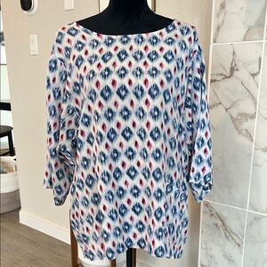 J. Jill Blue and Pink 3/4 Sleeve Boxy Blouse